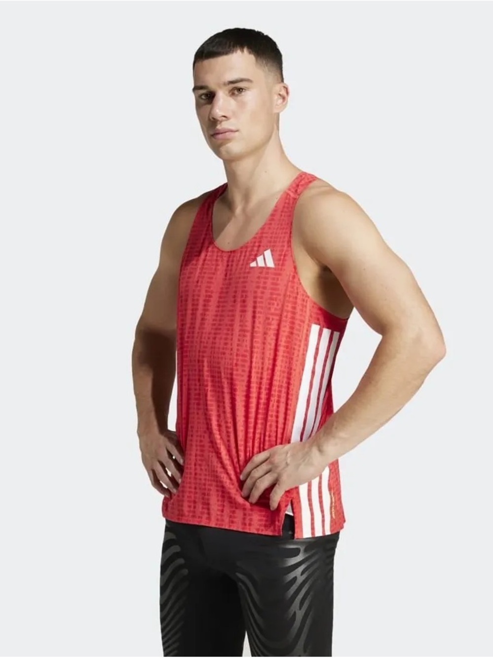 Adidas JF3462 Adizero Red Perforated Running Racerback Singlet Shirt, XL
